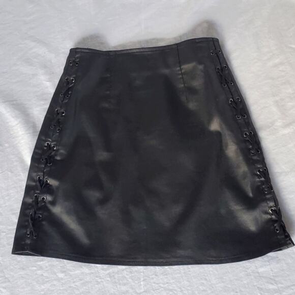 French Connection Skirt Coated Denim Lace Up Party Date Night Sexy Holiday Goth - Picture 4 of 13